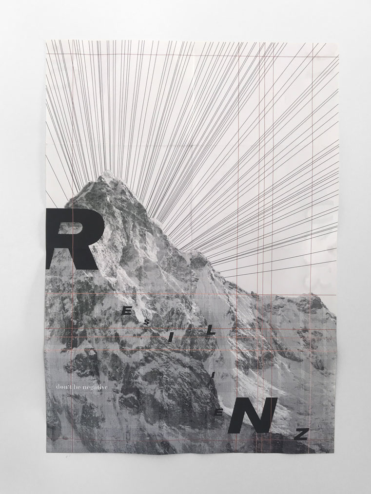 poster with a mountain and seperated letters