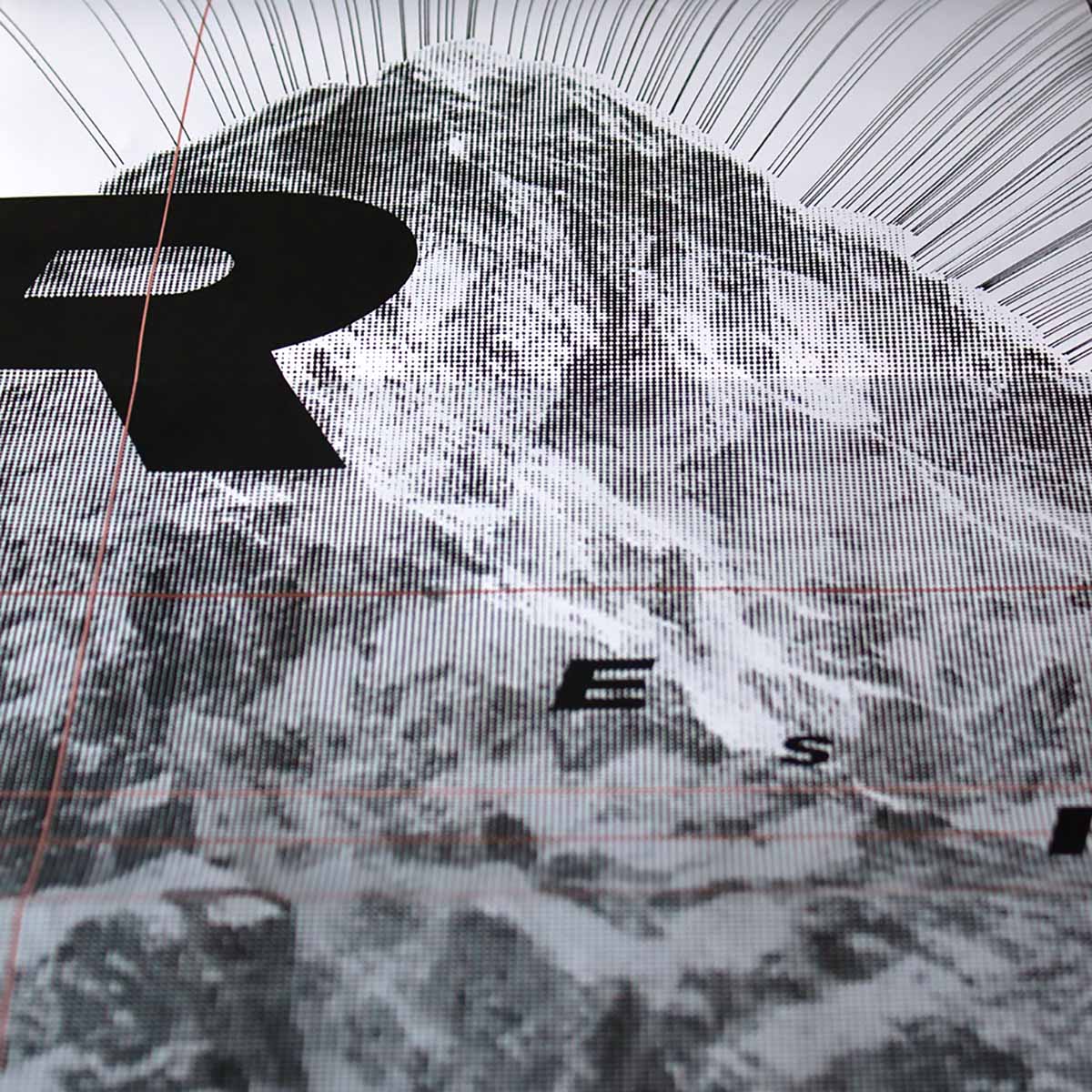 Editorial Design project – Close up of  a grained mountain with typography