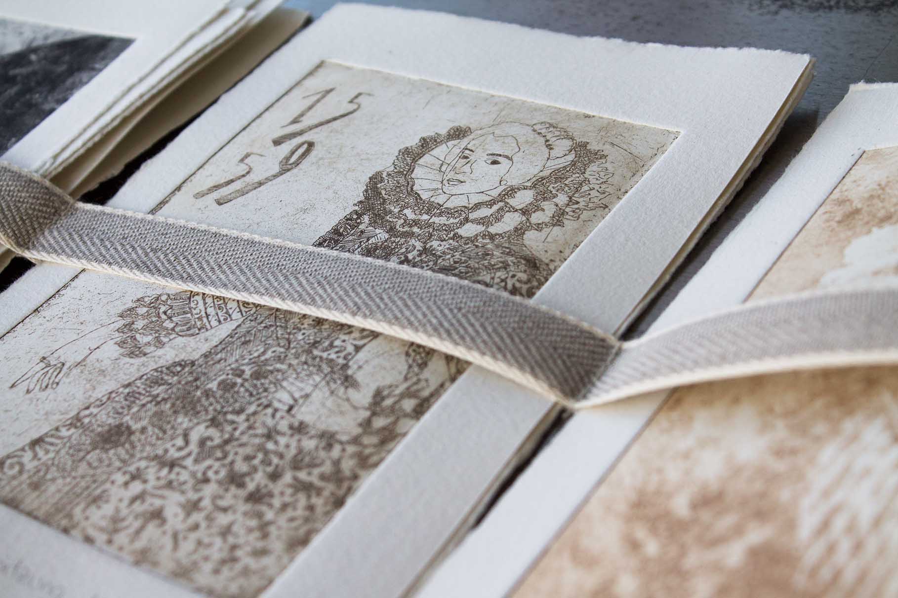 gravure printing of maria stuart on handmade paper with line etching