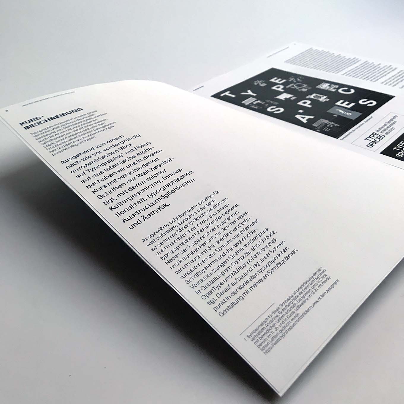 a course description on an opened double page