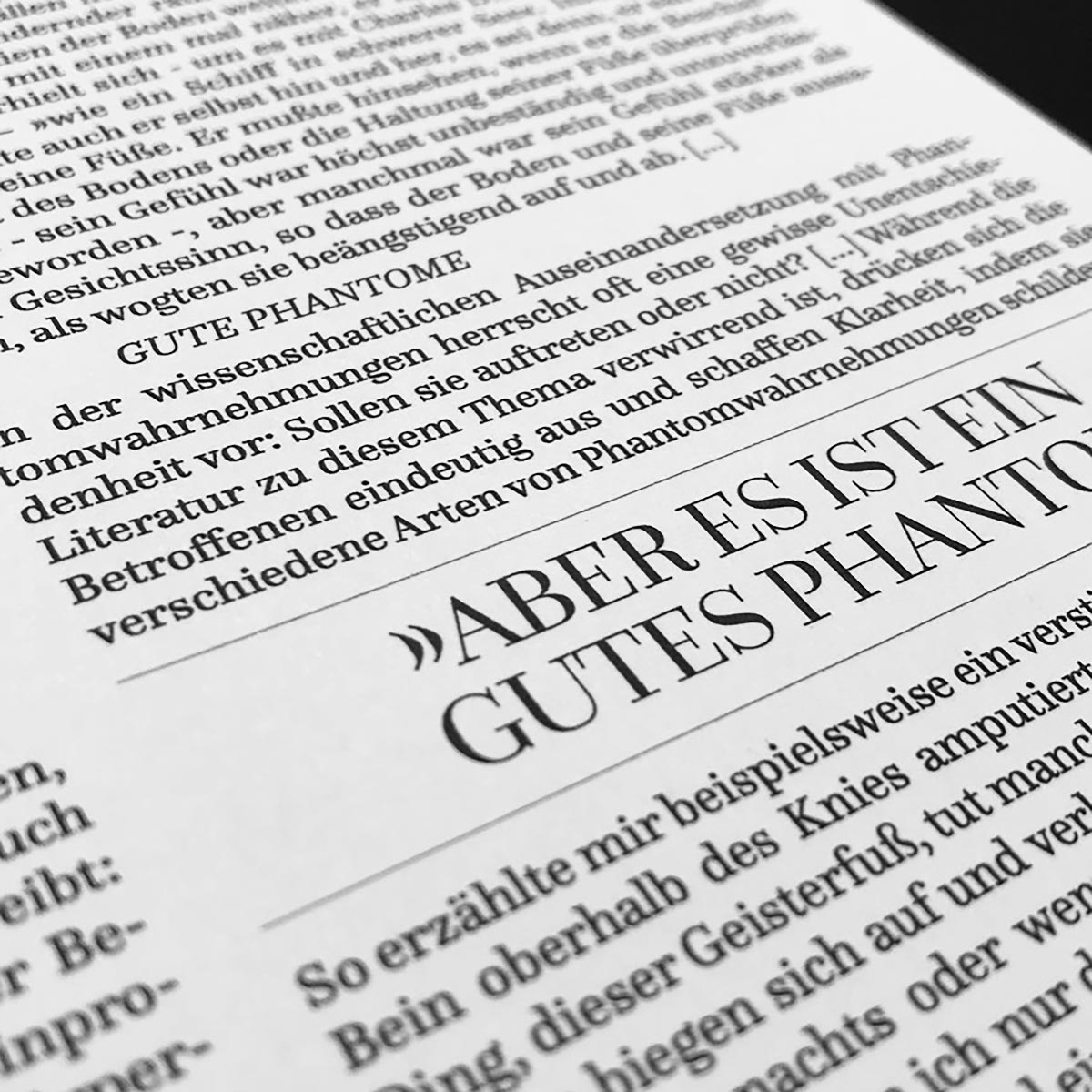 Editorial design project – Close up of  a quote surrounded by a main text